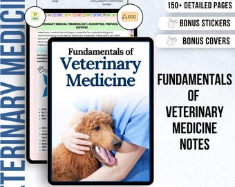 Plus de 150 notes avec liens hypertexte et autocollants GoodNotes pour étudiants vétérinaires