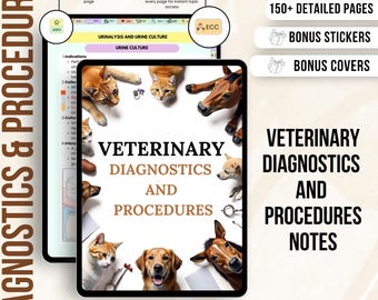 150 Veterinary Diagnostics Procedures Notes Hyperlinked, Veterinary Nurse Study Guide, Vet Med Student, Vet Tech Note, Stickers with Quizzes