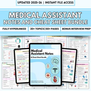 Pacchetto di appunti e promemoria per assistenti medici, con collegamenti ipertestuali, preparazione al colloquio bonus, promemoria medico, kit di strumenti per assistenti medici
