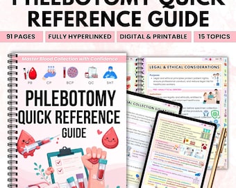 Phlebotomy Quick Reference Guide PDF | Venipuncture Study Notes | Blood Draw & Order of Draw Chart | Instant Download