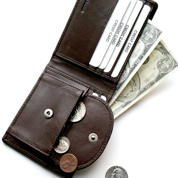 Genuine Soft Leather Men Slim Wallet, Bifold, Vintage 1990 with coin pocket, Rare