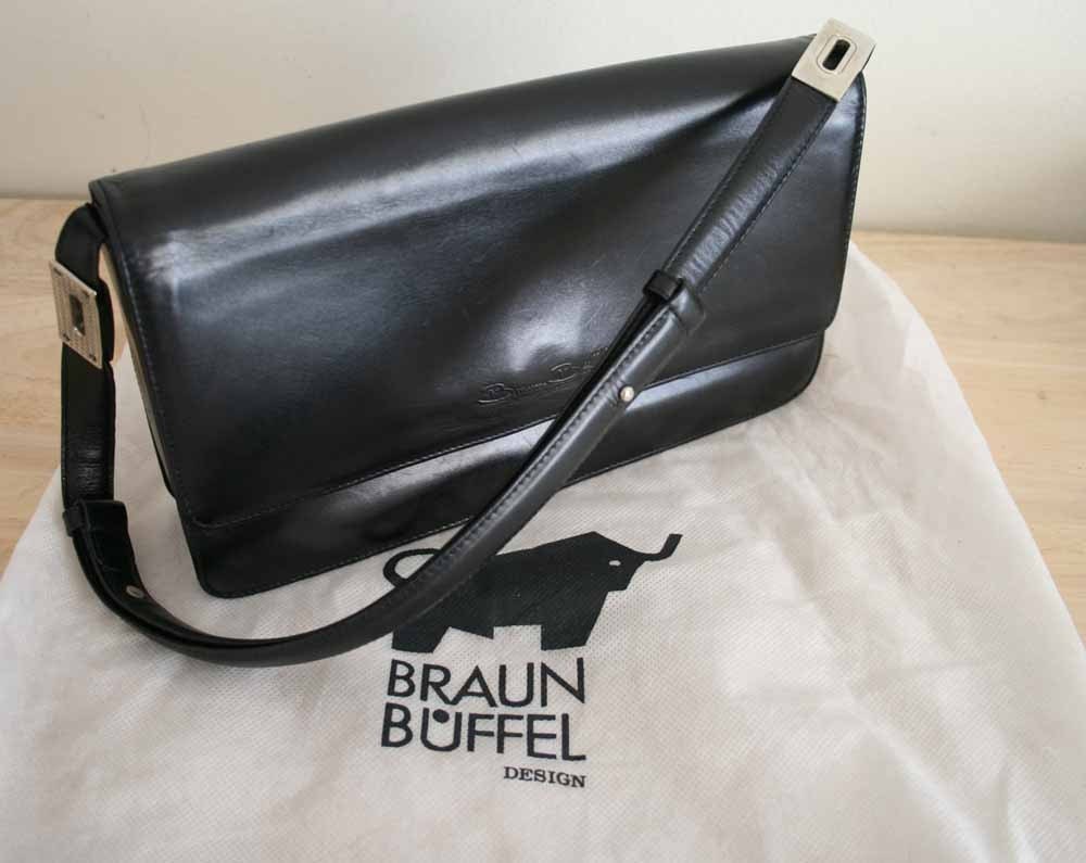 Authentic Genuine Leather Braun Buffel Side Bag Shoulder bag VIintage 1980 s hard to find