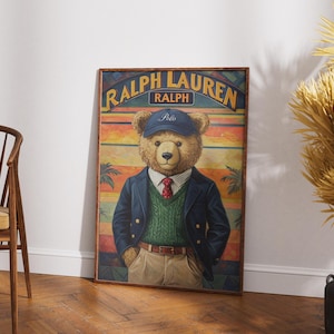 Vintage Ralph Lauren Poster Print | Vintage Wall Art | Vintage Ralph Lauren Inspired Teddy Print | Vintage Advertisement | Designer Wall Art