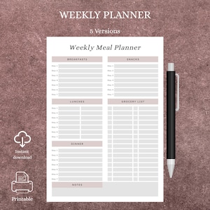 Meal Planner Printables, Weekly Planner, Digital Meal Planner, Meal Planning Printables, Kitchen Organizer