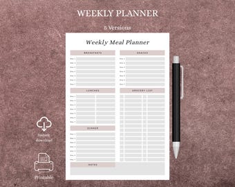 Meal Planner Printables, Weekly Planner, Digital Meal Planner, Meal Planning Printables, Kitchen Organizer