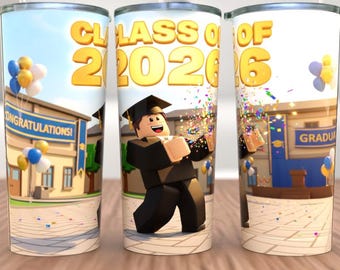 Klasse von 2026 Graduation Tumbler Wrap | Roblox Style Gamer Sublimationsdesign (PNG)