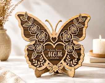 Gedenkschmetterling SVG, In liebevoller Erinnerung Mama SVG, Schmetterling Gedenkplakette Design, Laser geschnitten Schmetterling SVG-Datei