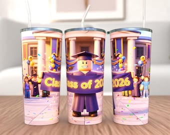 Klasse von 2026 Graduation Tumbler Wrap | Roblox Style Gamer PNG (Instant Download)