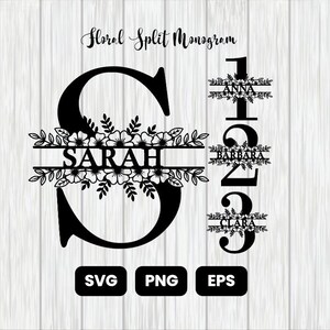 Floral Split Monogram Alphabet & Numbers svg, jpg, png, eps, Flower Monogram Clipart, Floral Letters Graphic, Alphabet Bundle