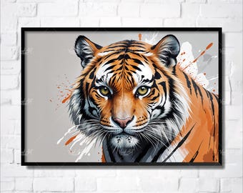 Tiger Wall Art: Bold Wildlife Artwork with Modern Paint Splash Effect (Digital Download)