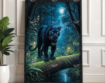 Black Panther Artwork: Majestic Forest Wildlife Wall Decor (Digital Download)