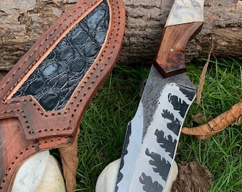 Hand Forged Viking Hunting Knife: Carbon Steel Blade, Leather Sheath