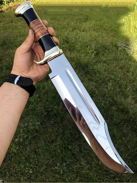 Hand Forged 18" Carbon Steel Dundee Bowie Knife: Viking Hunting Knife with Leather Sheath