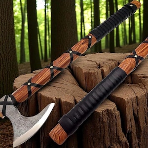 Personalized Viking Axe, Brown Ash Wood Handle, Medieval Decorative Wall Décor, Groomsman Gift, Birthday Gift for Boyfriend, Husband Gift