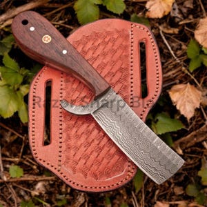 Handcrafted Damascus Blade Cowboy Bull Cutter Knife with Rosewood Handle - Perfect Gift for Him