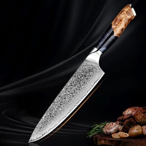 Handmade Damascus Steel Chef Knife: Resin Handle, Sharp Kitchen Cutlery