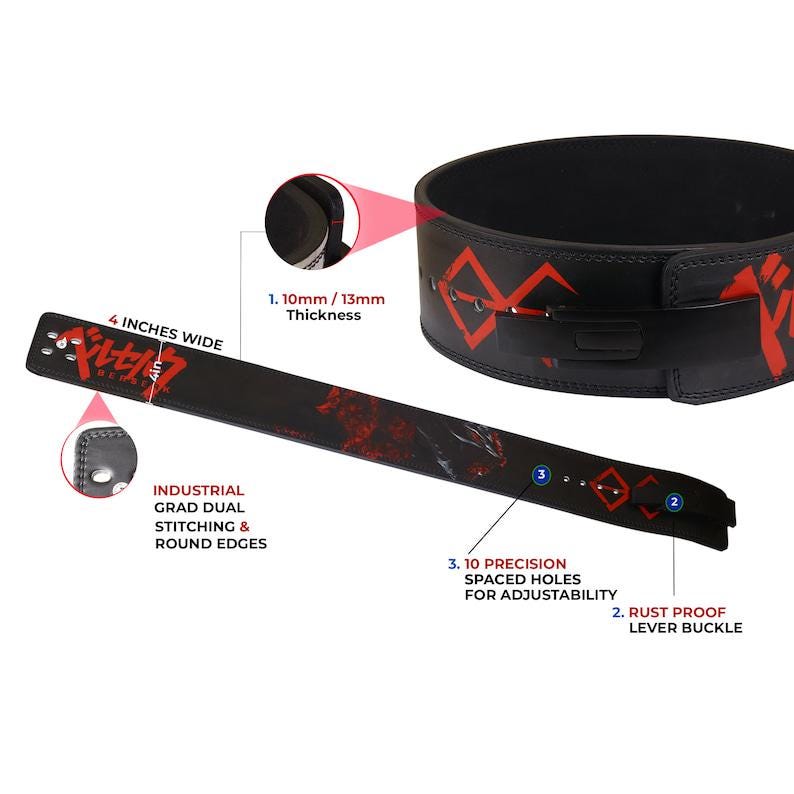 ベルセルク アニメ パワーリフティング レバーベルト: 10 mm/13 mm