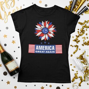 America Great Again Flower T-Shirt, Patriotic Graphic Tee, Red White and Blue Shirt, USA Flag Shirt, 4th of July T-Shirt