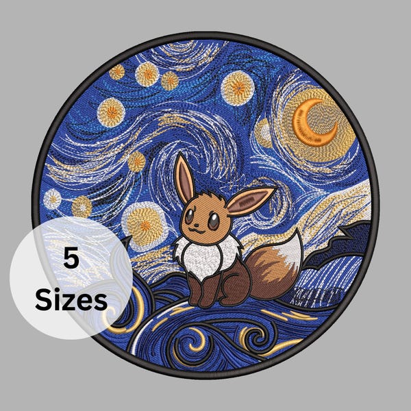 Starry Night Eevee Embroidery Design 4–10 Inch Digital Download Multiple Formats