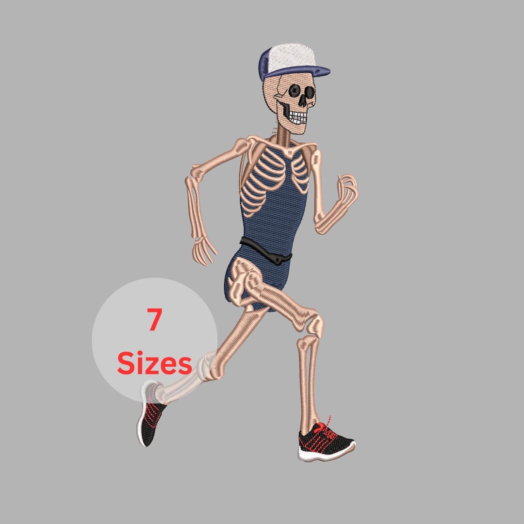 Skeleton Running Machine Running Skeleton Machine Embroidery Design Athlete Skull Fitness Runner ...