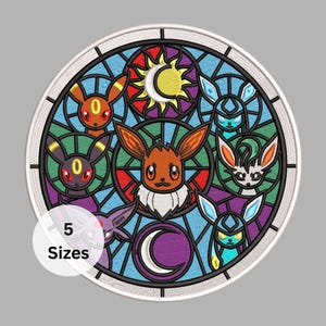 Broderidesign i målat glas, Eeveelution, 5–10 tum, digital nedladdning i flera format