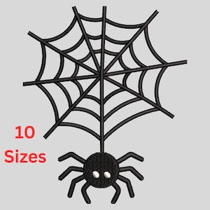May include: Black spider and web design with the text "10 Sizes" in red. The spider has a textured body and white eyes. The web is a classic spider web design.