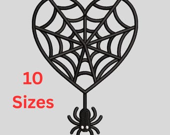 Heart Spider Web Embroidery Design: Halloween Machine Embroidery File (Digital Download)