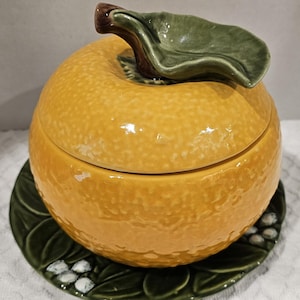 Vintage Individual Orange Shaped Soup Bowl/Tureen Bordella Pinheiro Pottery Made in Spain