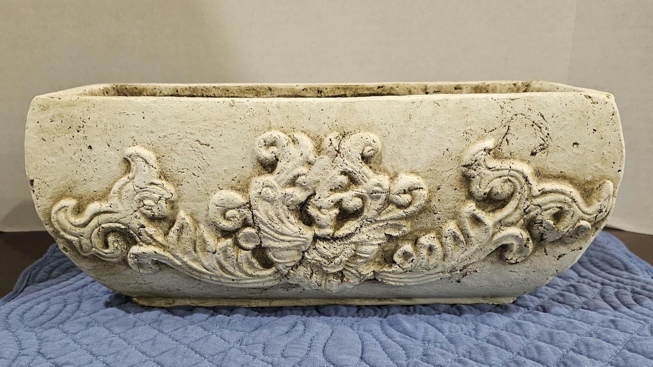 Vintage 1950's Bisque Italian Rectangular Intricately Designed Indoor Planter for Herb Garden or Window Flowers