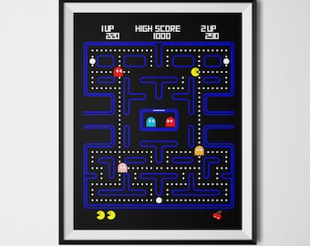 Pac Man Poster, Video Game Print, Video Game Print, Atari, Retro Gaming, Geek Decor, Arcade Game, Pac Man, Video Game Decor, Geek Poster