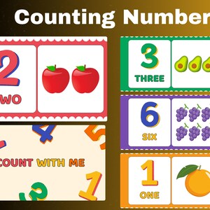 Colorful Yellow and Red Counting Number Flashcards | Digital 1-10 Flashcards for Kindergarten & Preschool Kids Learning