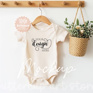 Natural Baby Bodysuit Mockup, Print on Demand Infant Bodysuit mockup, Boho Baby Newborn Rabbit Skins 4400 Style Mockup, Gender neutral