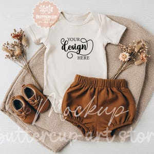 Natural Baby Bodysuit Mockup, Print on Demand Infant Bodysuit mock-up, Boho Baby Newborn Rabbit Skins 4400 style  Mockup, Gender neutral