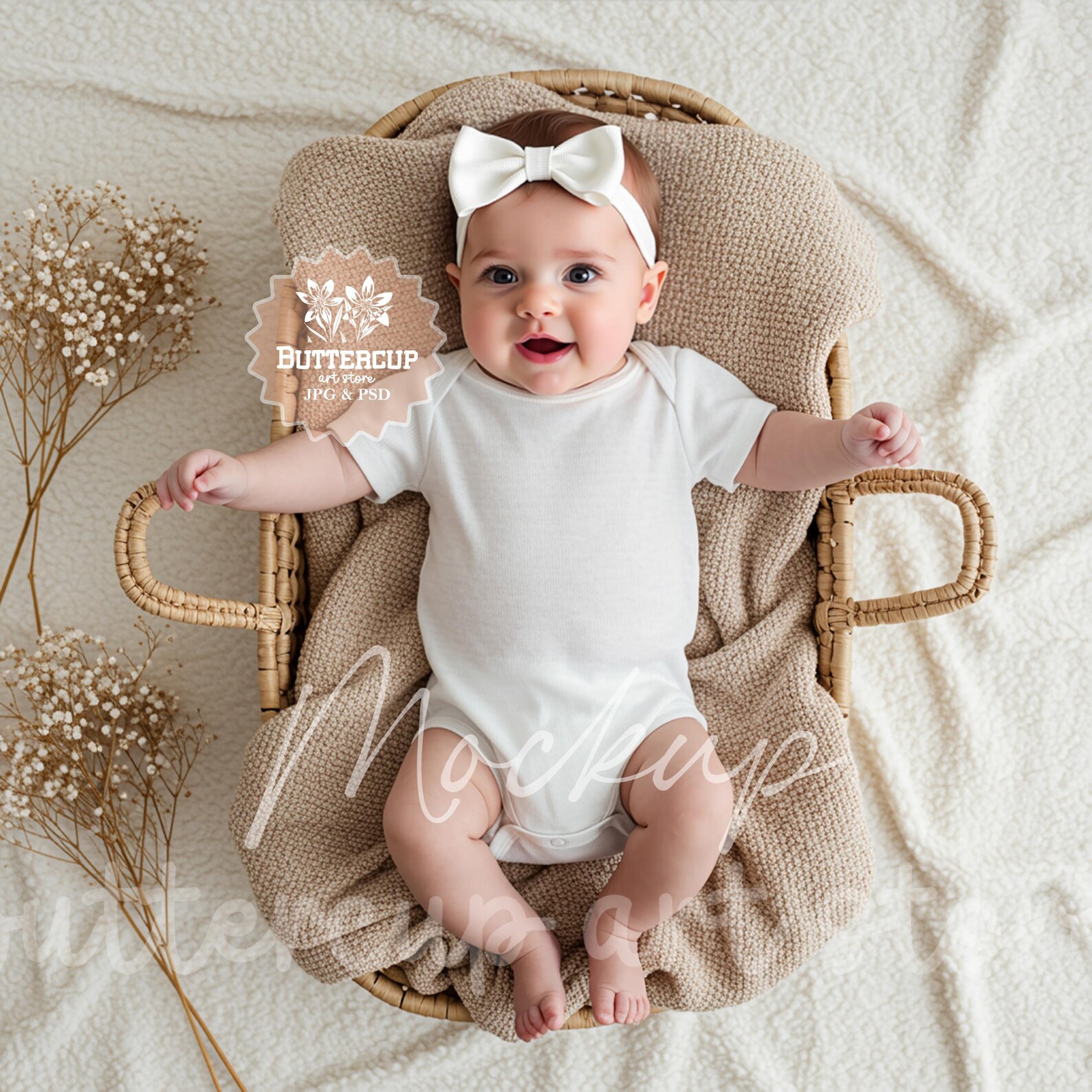 White Baby Bodysuit Video Mockup Service, White Rabbit Skins 4424 Style ...