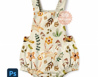 Baby Overall Mockup, Baby Salopette Mockup, All-Over Print, Baby Clothing Mockup, Fabric Seamless Pattern Mock-up, Romper Mock-Up