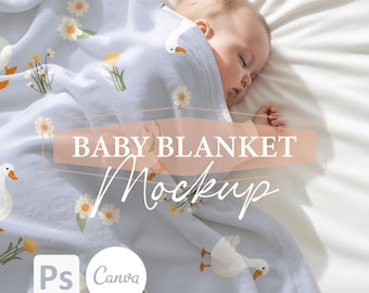 POD Baby Samt Plüsch, Minky Decke Mockup, PSD Smart Objekt, Weiße Fleece Decke Swaddle Mikrofaser Nahaufnahme Mock, PSD Canva Template