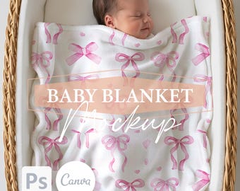 POD Baby Samt Plüsch, Minky Decke Mockup, PSD Smart Objekt, Weiße Fleece Decke Swaddle Mikrofaser Nahaufnahme Mock, PSD Canva Template
