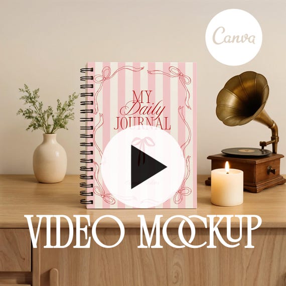 Spiral Notebook Canva Video Mockup, Printify Minimalistic Blank 6x8 inches Spiral Journal Animated Mock-up, PSD Photoshop Smart Object