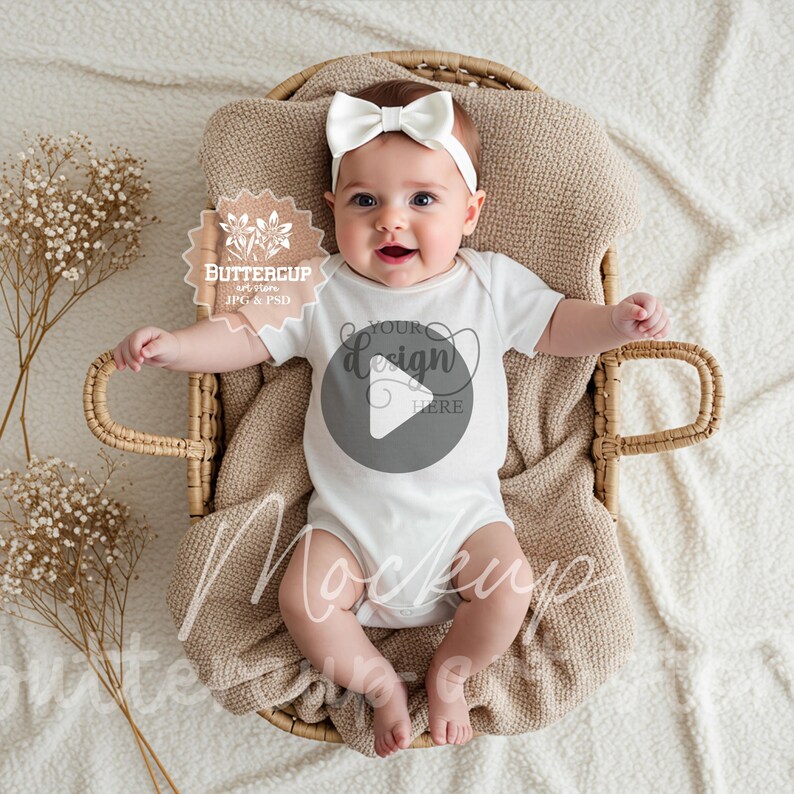 White Baby Bodysuit Video Mockup Service, White Rabbit Skins 4424 Style ...