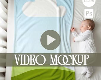 Velveteen Plush Baby Blanket Video and Image Mockup – Canva & Photoshop Compatible | Editable Nursery Minky Blanket Scene for POD Sellers