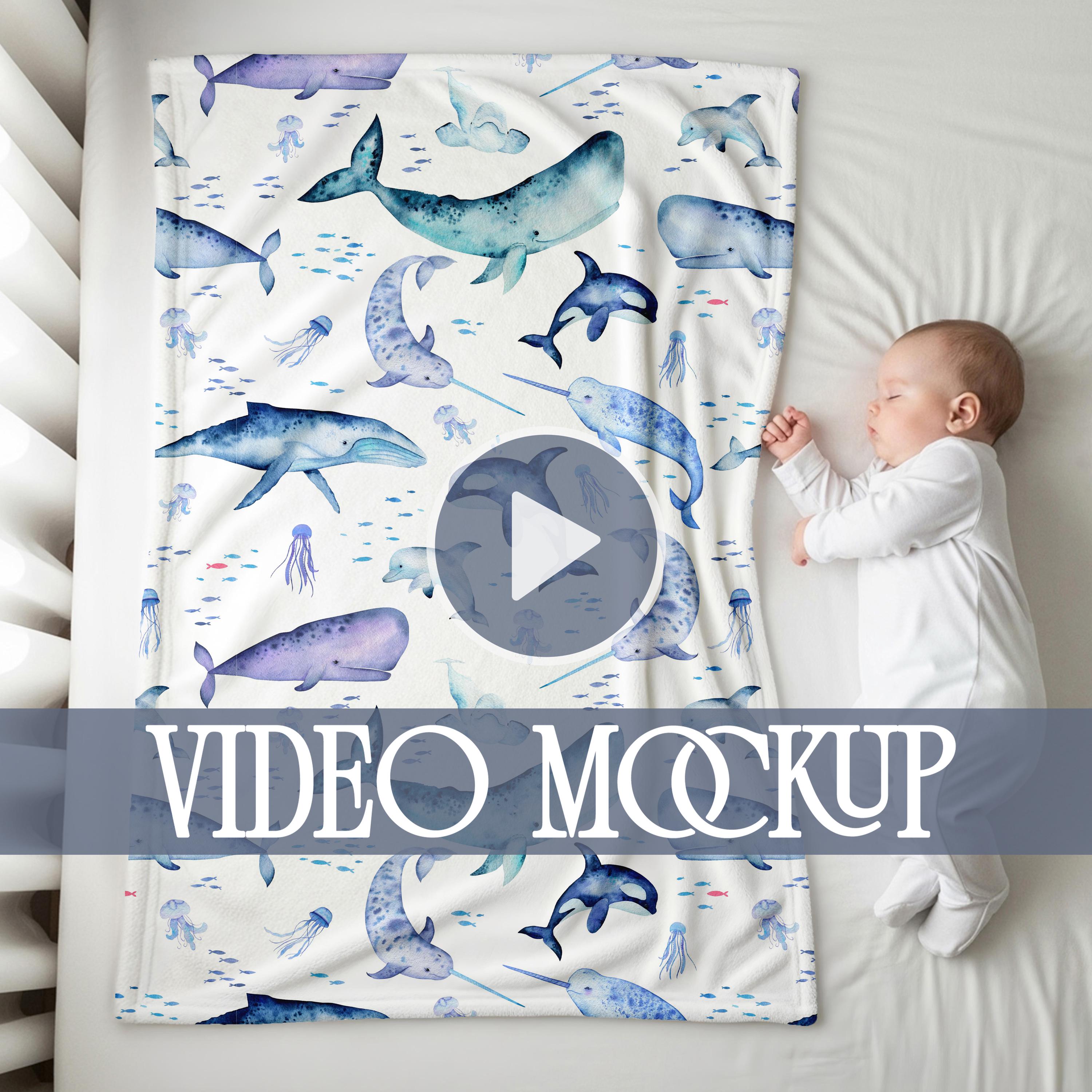 Printify Velveteen Plush Baby Blanket Video Mockup, PSD Smart Object Infant Minky Nursery Blanket Mockup, POD Soft Microfiber Blanket Mockup