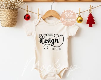 Christmas Baby Bodysuit Mockup: POD Natural Rabbit Skins style (Digital Download)