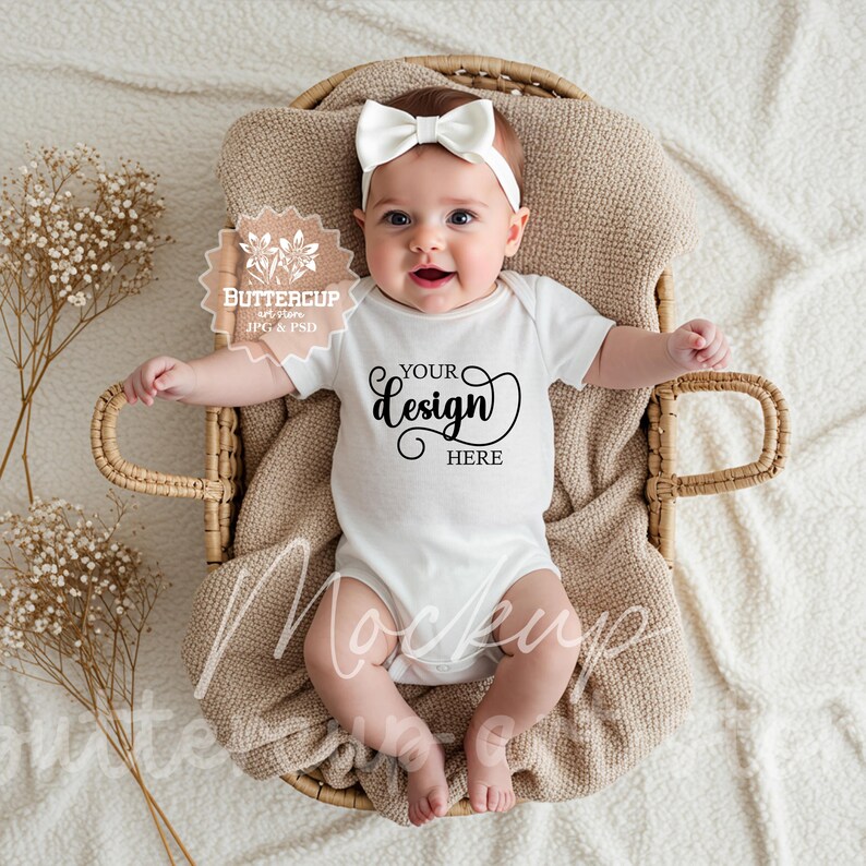 White Baby Bodysuit Video Mockup Service, White Rabbit Skins 4424 Style ...