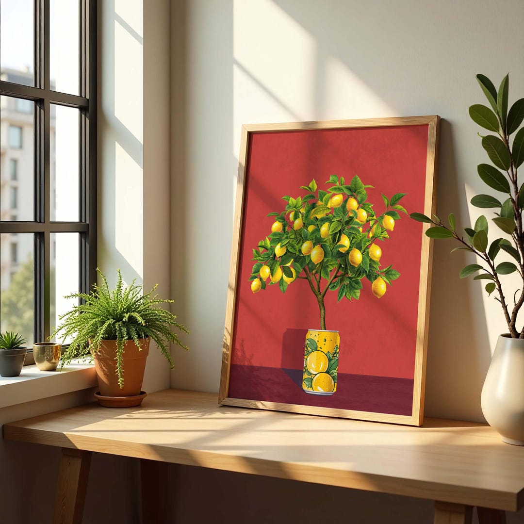 Lemon Tree Prints, Bold Funky Printable Wall Art, Vibrant Lemon Tree ...