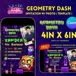 Geometry Dash Birthday Invitation | Geometry Dash Digital Template | Kids Party Invite |  Geometry Dash Theme | Editable Forsaken Invite