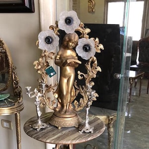 French Gilded Cherub Table Chandelier