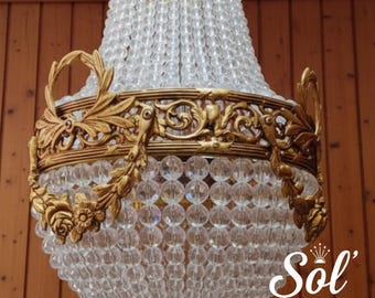 French Empire Crystal Chandelier Chains Brass