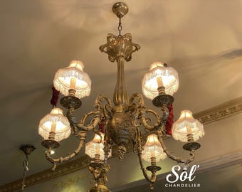 Brass Crystal Chandelier & Lampshades – Baroque Glamour