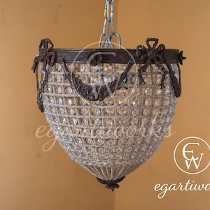 Flush Mount French Accent Ceiling Crystal Chandelier | Rustic Elegance Pendant Light + Canopy + Chain