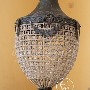 French European Brass chandelier pendant Basket crystal teardrop